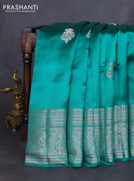 Banarasi poona silk saree teal green with zari woven buttas and long zari woven border