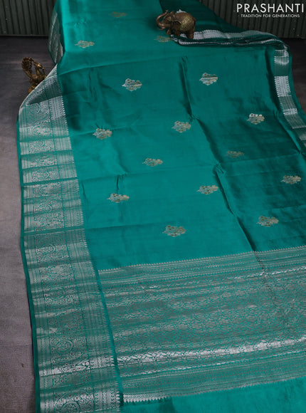 Banarasi poona silk saree teal green with zari woven buttas and long zari woven border