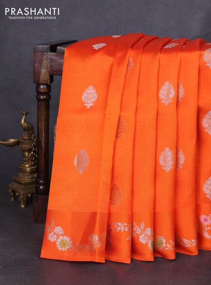 Banarasi poona silk saree orange with zari woven buttas and zari woven border