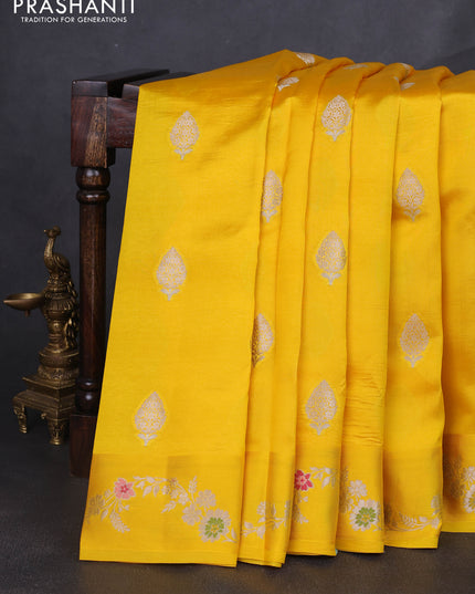 Banarasi poona silk saree yellow with allover zari woven buttas and zari woven border