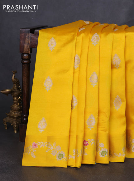 Banarasi poona silk saree yellow with allover zari woven buttas and zari woven border