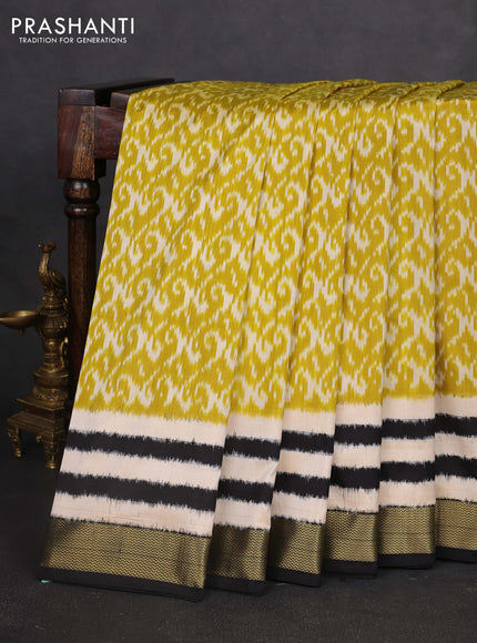 Pochampally silk saree lime green and black with allover ikat weaves and zari woven border