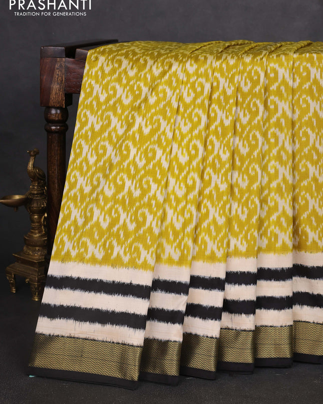 Pochampally silk saree lime green and black with allover ikat weaves and zari woven border