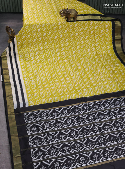 Pochampally silk saree lime green and black with allover ikat weaves and zari woven border