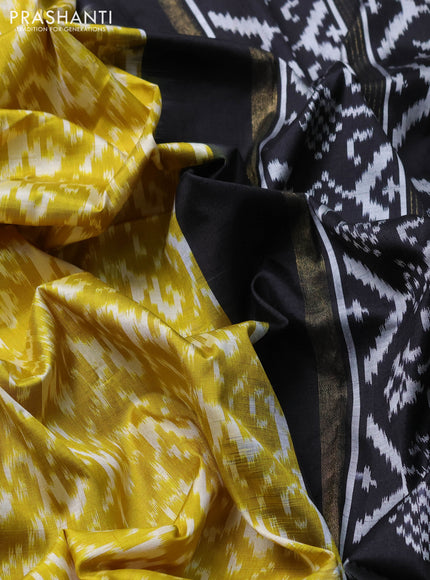 Pochampally silk saree lime green and black with allover ikat weaves and zari woven border