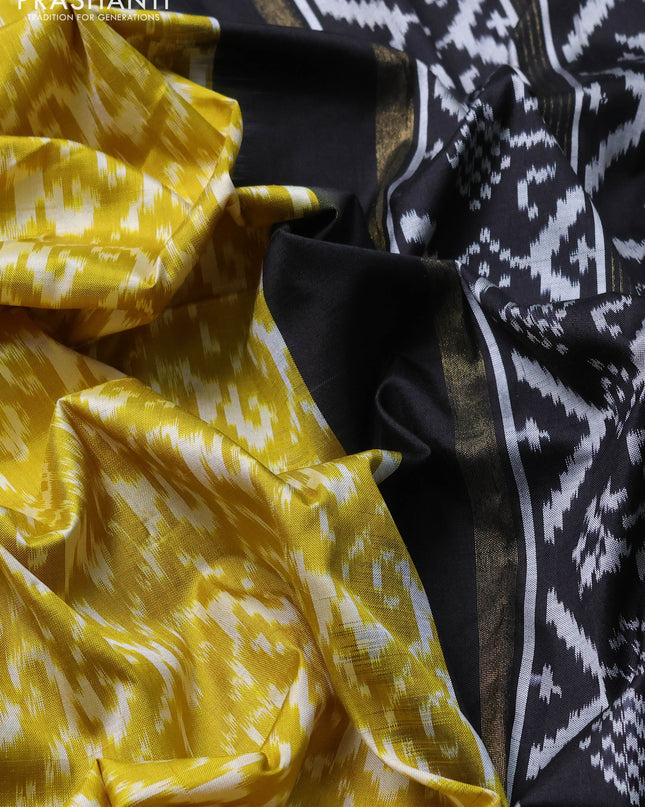 Pochampally silk saree lime green and black with allover ikat weaves and zari woven border