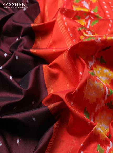 Pochampally silk saree deep maroon and orange with allover ikat butta weaves and zari woven border