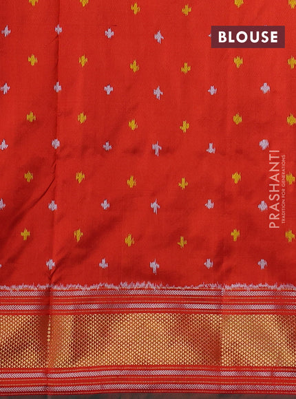 Pochampally silk saree deep maroon and orange with allover ikat butta weaves and zari woven border
