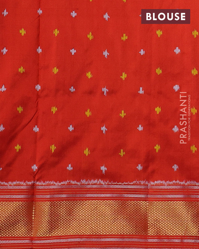 Pochampally silk saree deep maroon and orange with allover ikat butta weaves and zari woven border
