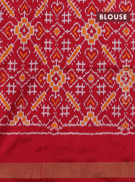 Pochampally silk saree grey and red with plain body and long ikat woven zari border