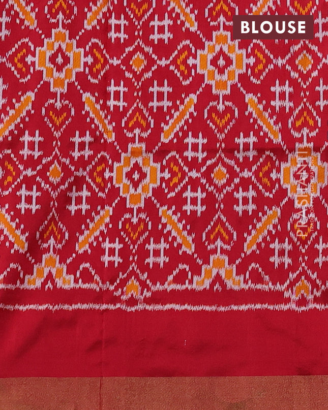 Pochampally silk saree grey and red with plain body and long ikat woven zari border