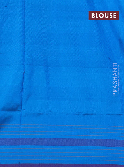 Pochampally silk saree rustic orange and cs blue with allover ikat butta weaves and long ikat woven simple border