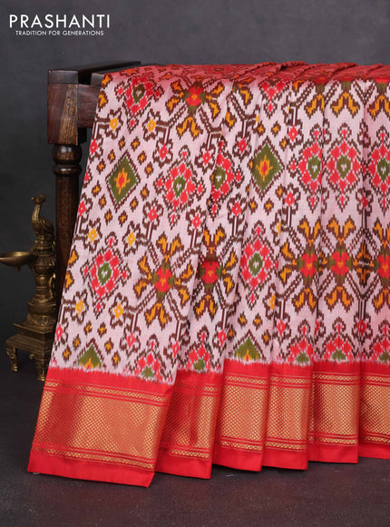 Pochampally silk saree red shade and red with allover ikat weaves and zari woven border