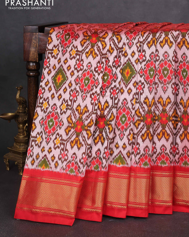 Pochampally silk saree red shade and red with allover ikat weaves and zari woven border