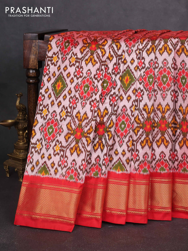 Pochampally silk saree red shade and red with allover ikat weaves and zari woven border