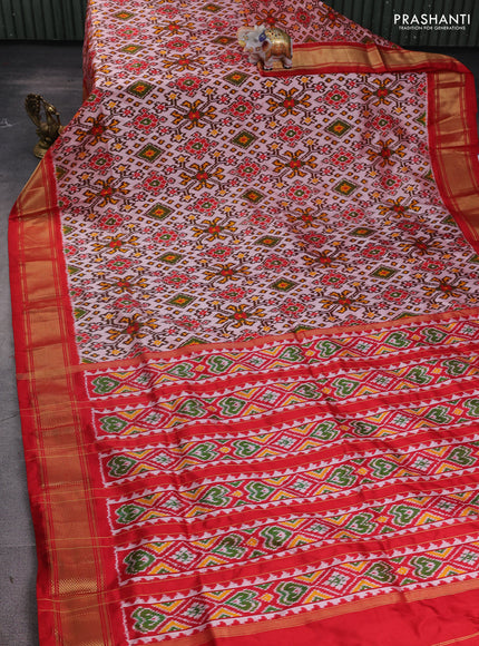 Pochampally silk saree red shade and red with allover ikat weaves and zari woven border