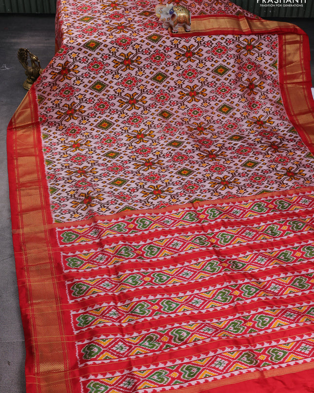 Pochampally silk saree red shade and red with allover ikat weaves and zari woven border