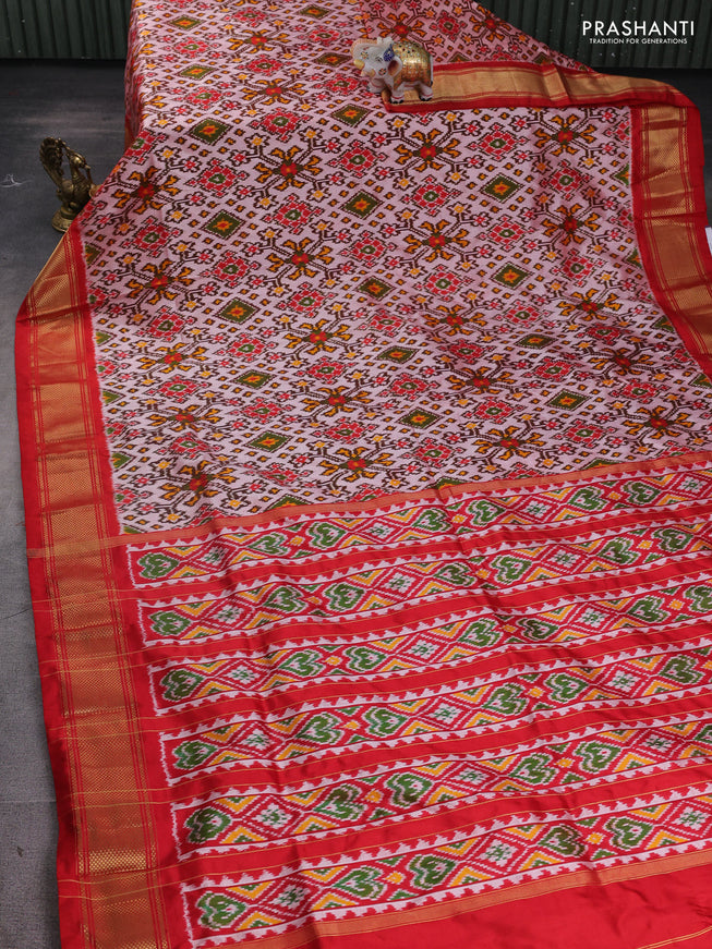 Pochampally silk saree red shade and red with allover ikat weaves and zari woven border
