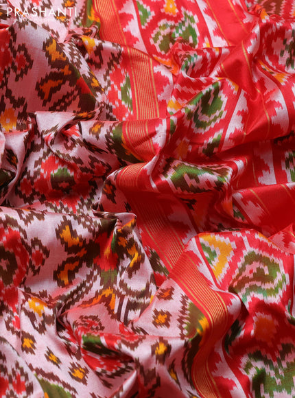 Pochampally silk saree red shade and red with allover ikat weaves and zari woven border
