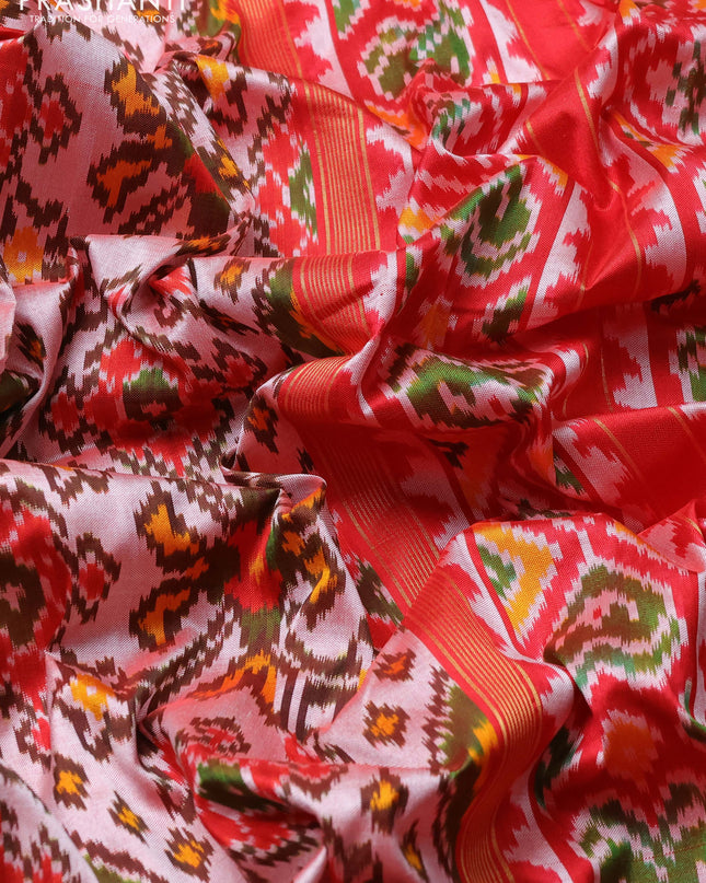 Pochampally silk saree red shade and red with allover ikat weaves and zari woven border