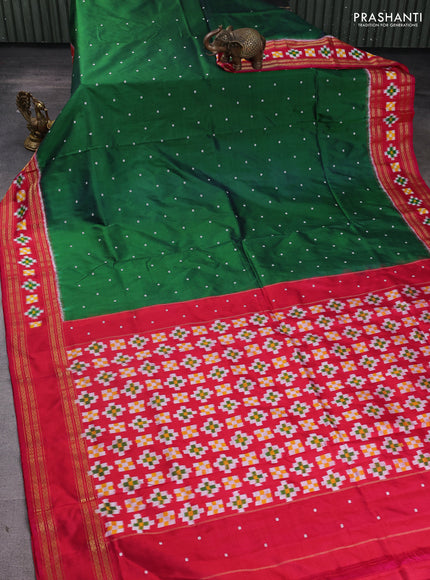 Pochampally silk saree green and pink with thread woven buttas and zari woven ikat border
