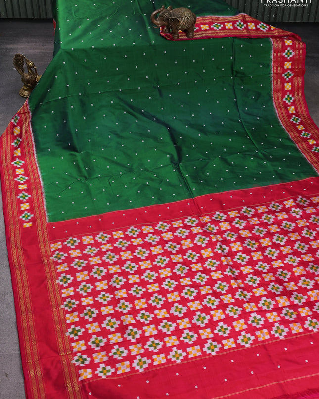 Pochampally silk saree green and pink with thread woven buttas and zari woven ikat border