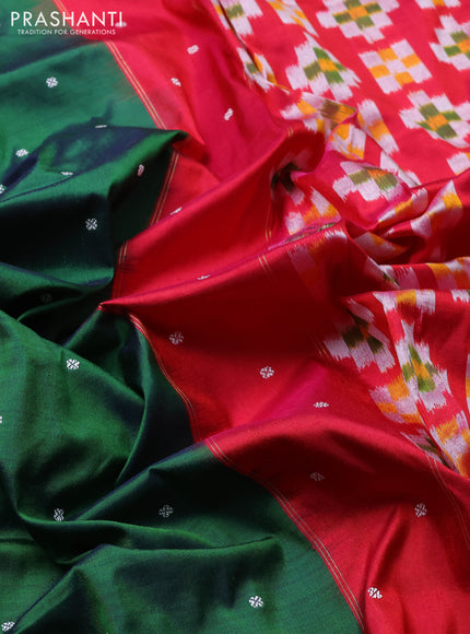 Pochampally silk saree green and pink with thread woven buttas and zari woven ikat border