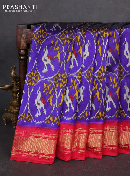 Pochampally silk saree blue and pink with allover ikat weaves and zari woven border