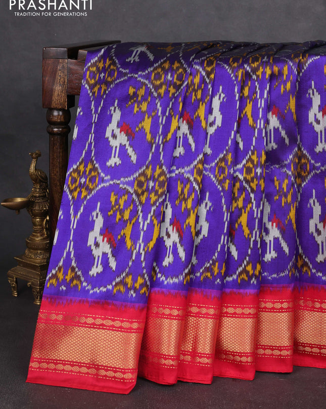Pochampally silk saree blue and pink with allover ikat weaves and zari woven border