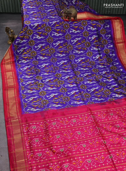 Pochampally silk saree blue and pink with allover ikat weaves and zari woven border
