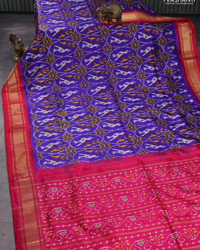 Pochampally silk saree blue and pink with allover ikat weaves and zari woven border