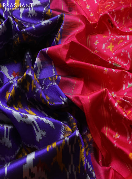 Pochampally silk saree blue and pink with allover ikat weaves and zari woven border