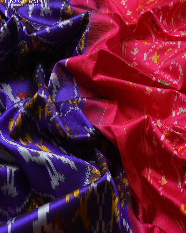 Pochampally silk saree blue and pink with allover ikat weaves and zari woven border