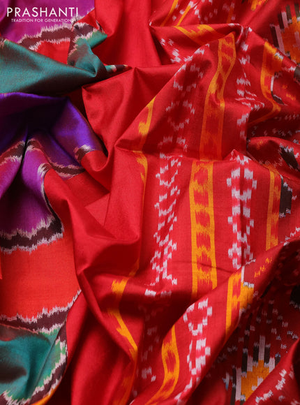 Pochampally silk saree multi colour and red with allover ikat weaves and rettapet border
