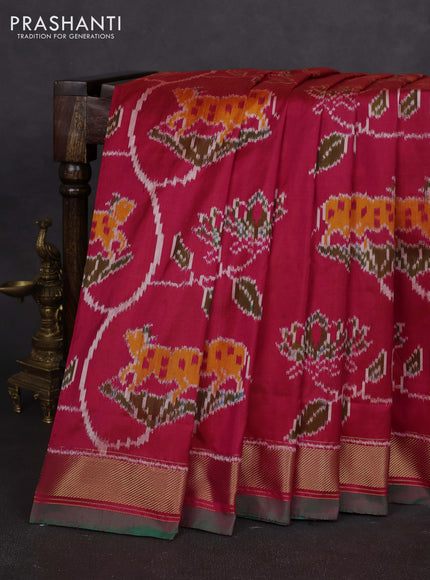 Pochampally silk saree dual shade of pink and green with allover patola weaves and zari woven border