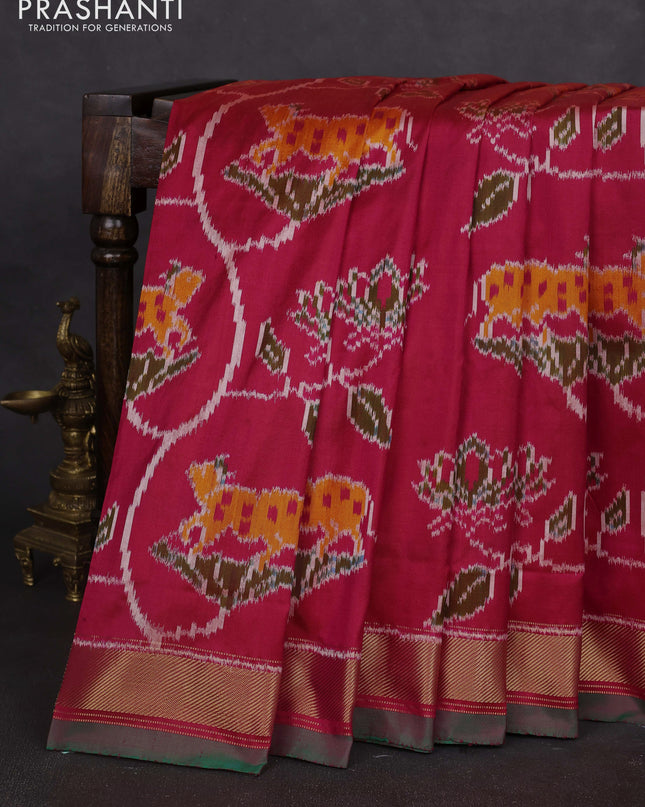 Pochampally silk saree dual shade of pink and green with allover patola weaves and zari woven border