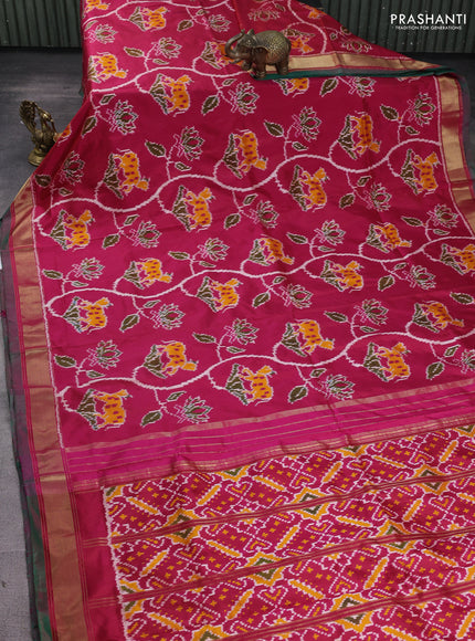 Pochampally silk saree dual shade of pink and green with allover patola weaves and zari woven border