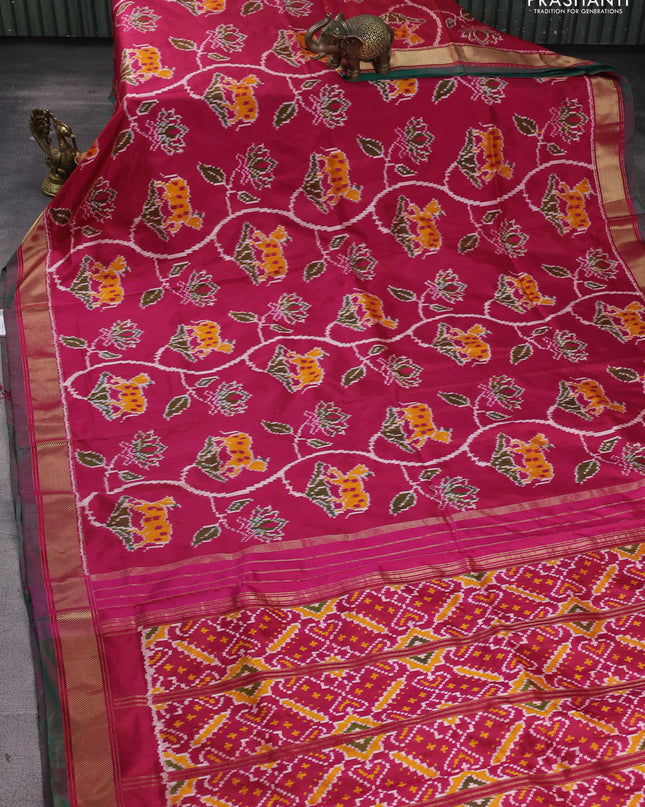 Pochampally silk saree dual shade of pink and green with allover patola weaves and zari woven border