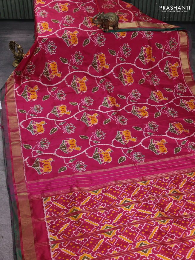 Pochampally silk saree dual shade of pink and green with allover patola weaves and zari woven border
