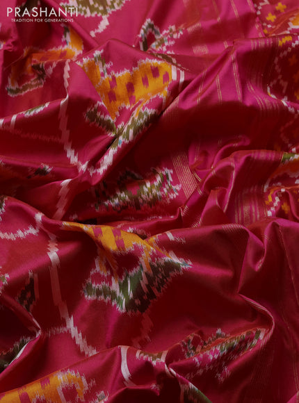 Pochampally silk saree dual shade of pink and green with allover patola weaves and zari woven border