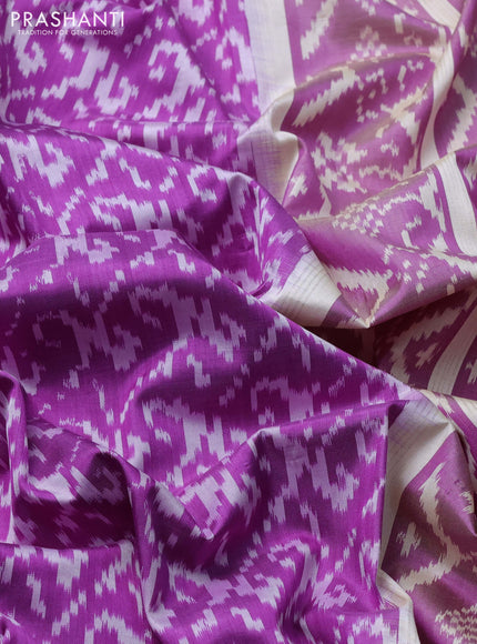 Pochampally silk saree purple and cream with allover ikat weaves and long ikat woven zari border