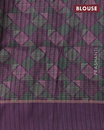 Semi tussar saree teal green and deep purple with allover zari weaves and rettapet zari woven border