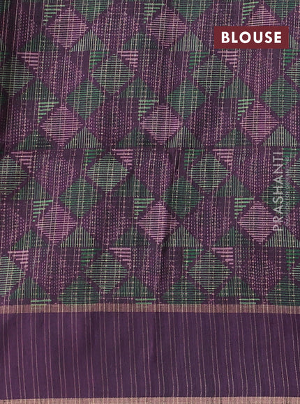Semi tussar saree teal green and deep purple with allover zari weaves and rettapet zari woven border