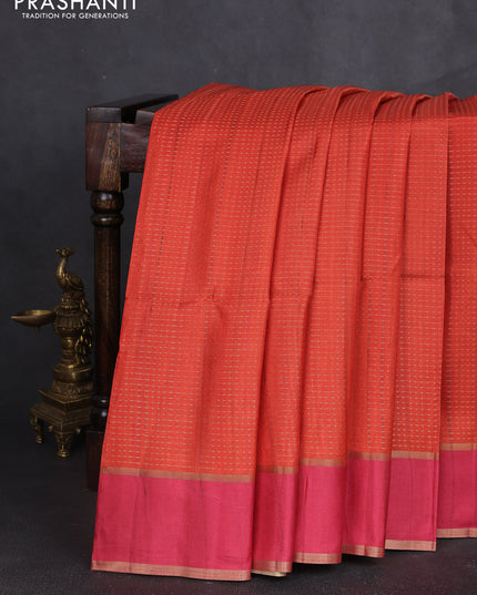 Semi tussar saree orange and pink with allover zari weaves and rettapet zari woven border