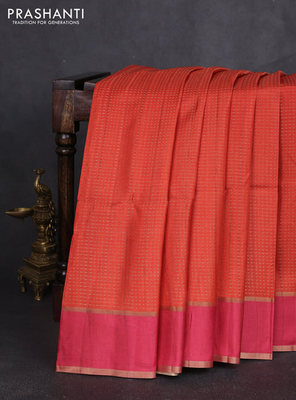 Semi tussar saree orange and pink with allover zari weaves and rettapet zari woven border