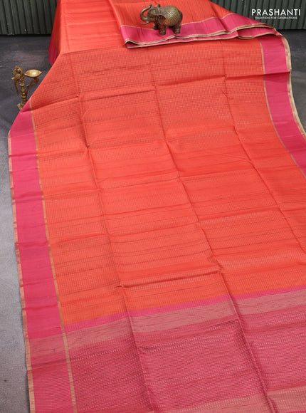 Semi tussar saree orange and pink with allover zari weaves and rettapet zari woven border