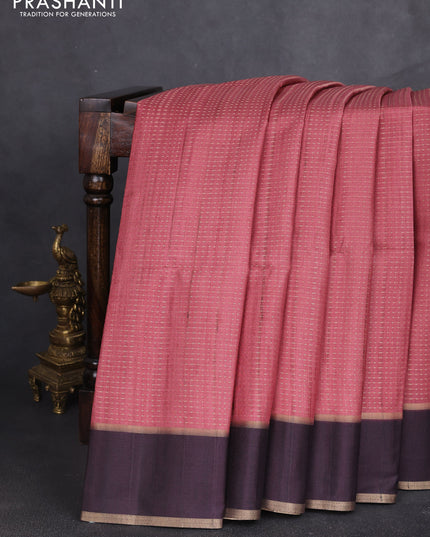 Semi tussar saree mauve pink and coffee brown with allover zari weaves and rettapet zari woven border