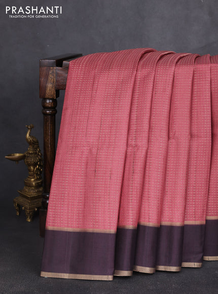 Semi tussar saree mauve pink and coffee brown with allover zari weaves and rettapet zari woven border