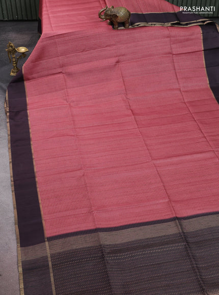 Semi tussar saree mauve pink and coffee brown with allover zari weaves and rettapet zari woven border