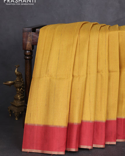 Semi tussar saree yellow and maroon with allover zari weaves and rettapet zari woven border